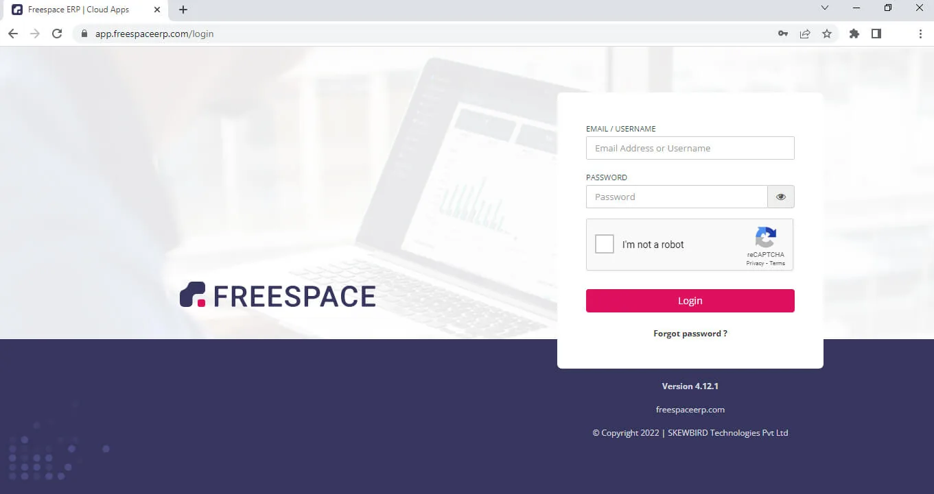 Freespace ERP web login page